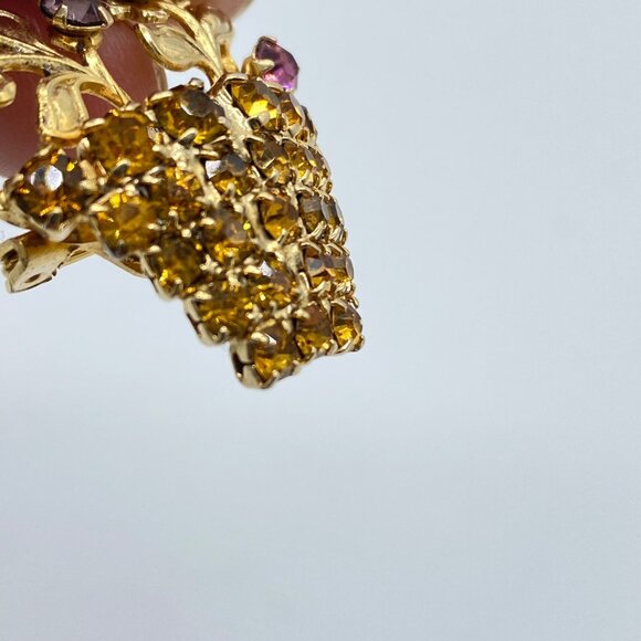 Vtg Gold Tone Rhinestone Floral Basket Brooch Pin Multicolor 1 Piece UV Reactive - Picture 9 of 10